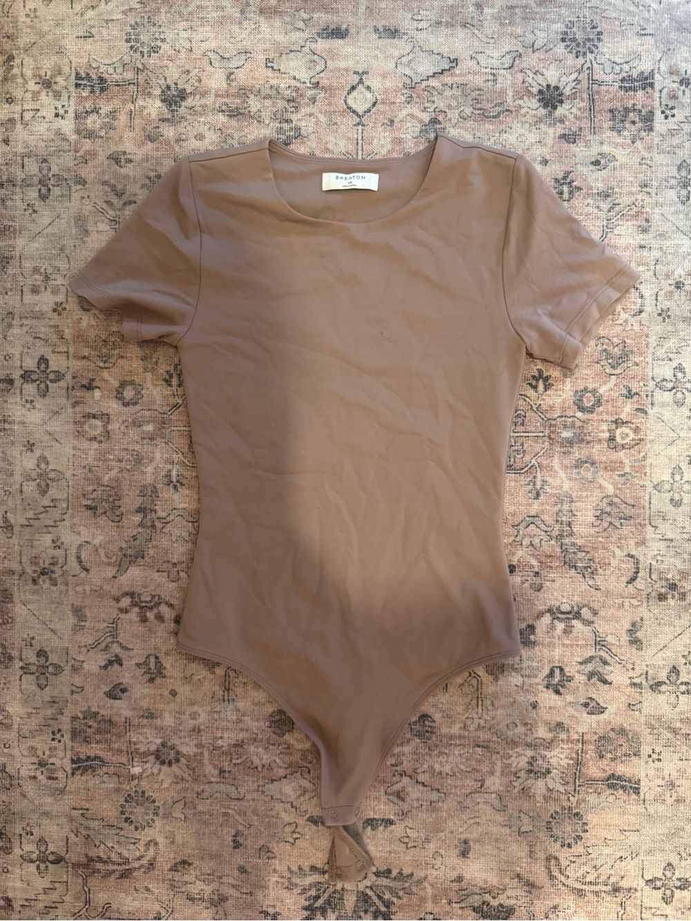 Babaton Brown Ribbed Short-Sleeve One-Piece Bodysuit